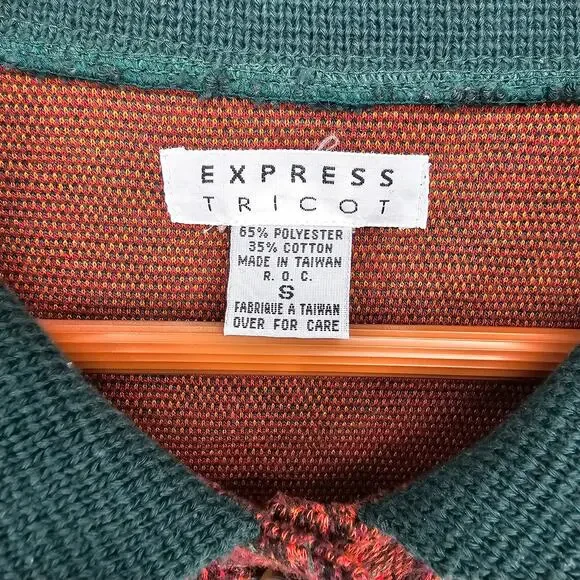 Vintage Express Tricot Autumn Leaf Print Button Up Collar Cardigan Sweater S - Picture 5 of 6